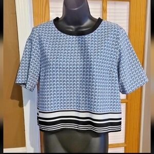 Forever 21 Blue and Black Boxy Crop Blouse Sz S